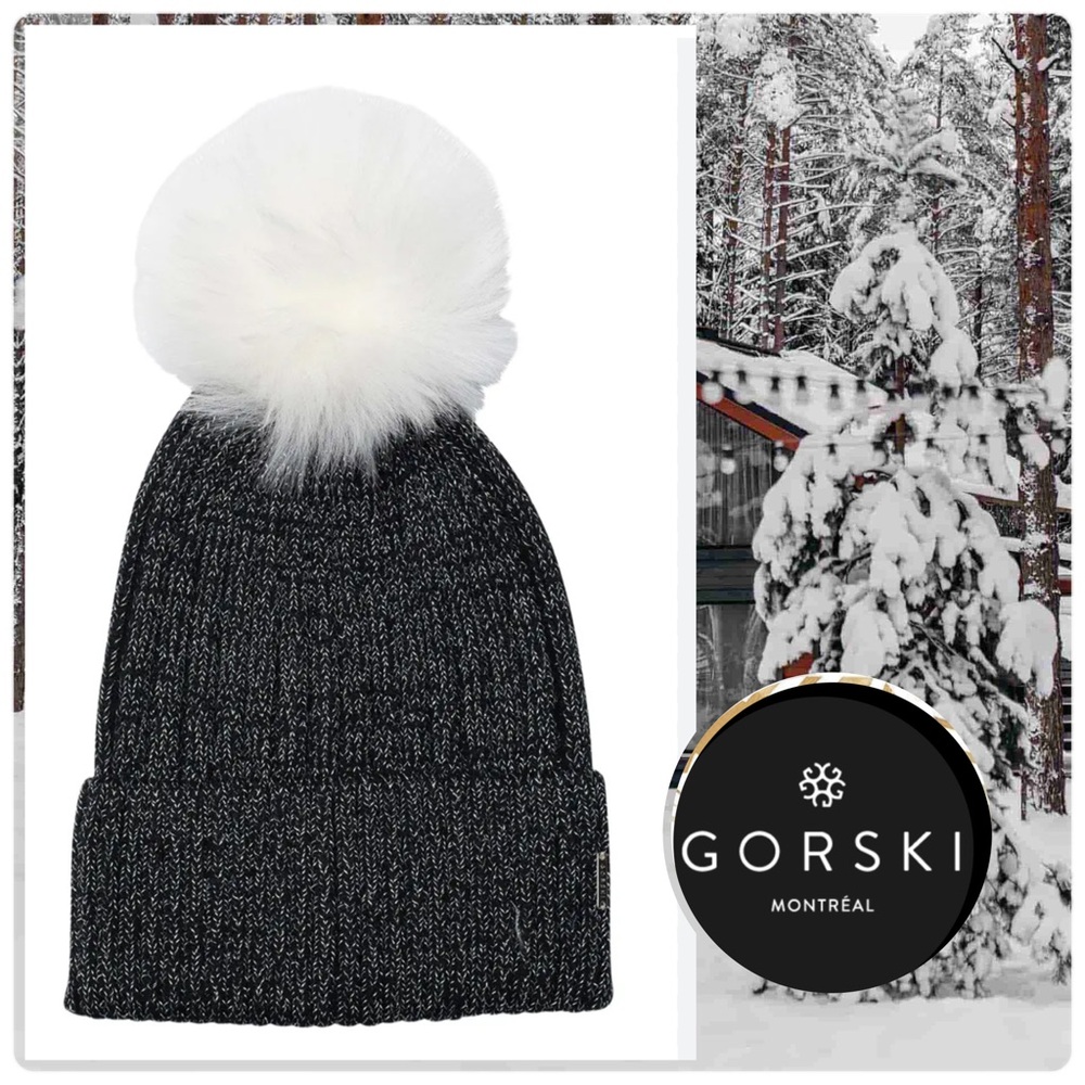 Gorski Metallic Wool-Blend Knit Hat with Select Lamb‎ Pompom nwt